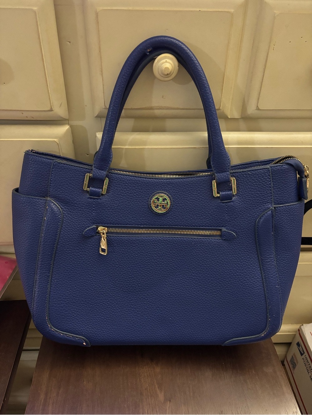Tory Burch vintage Frances Cobalt Blue Pebbled Leather Tote